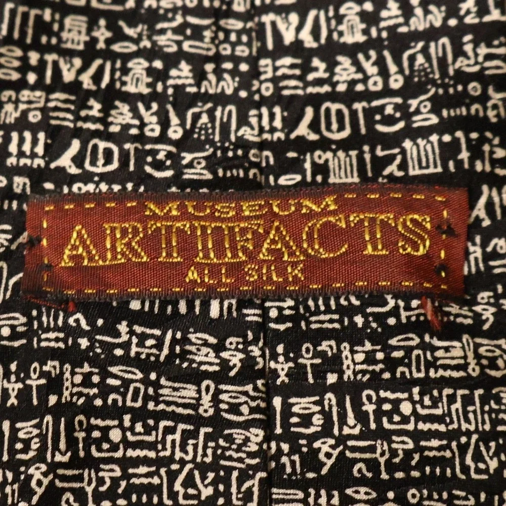 Museum Artifacts King Tut Silk Tie Egyptian Hieroglyphics Mens Black Handmade